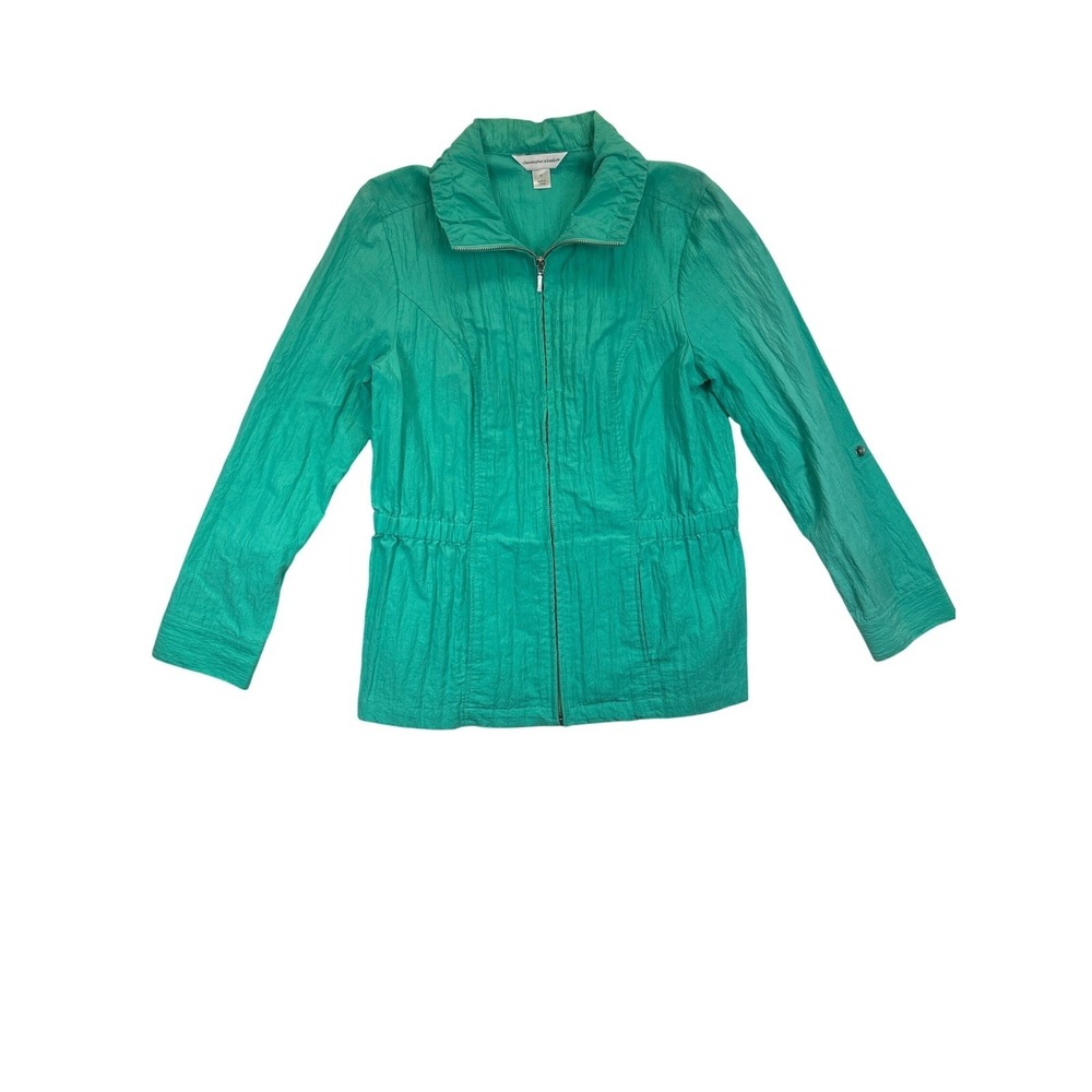 Christopher‎ & Banks Jacket Womens M Green Roll Tab Sleeve Zip Front Pockets
